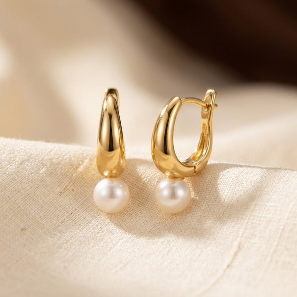 Gold Pearl Hoop Earrings